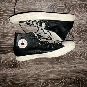 Black leather high top converse